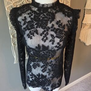 Chelsea28 Black Lace Floral Blouse